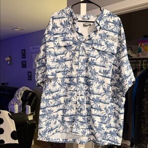 Men's XXL Habit Blue and White Palm Tree Shirt